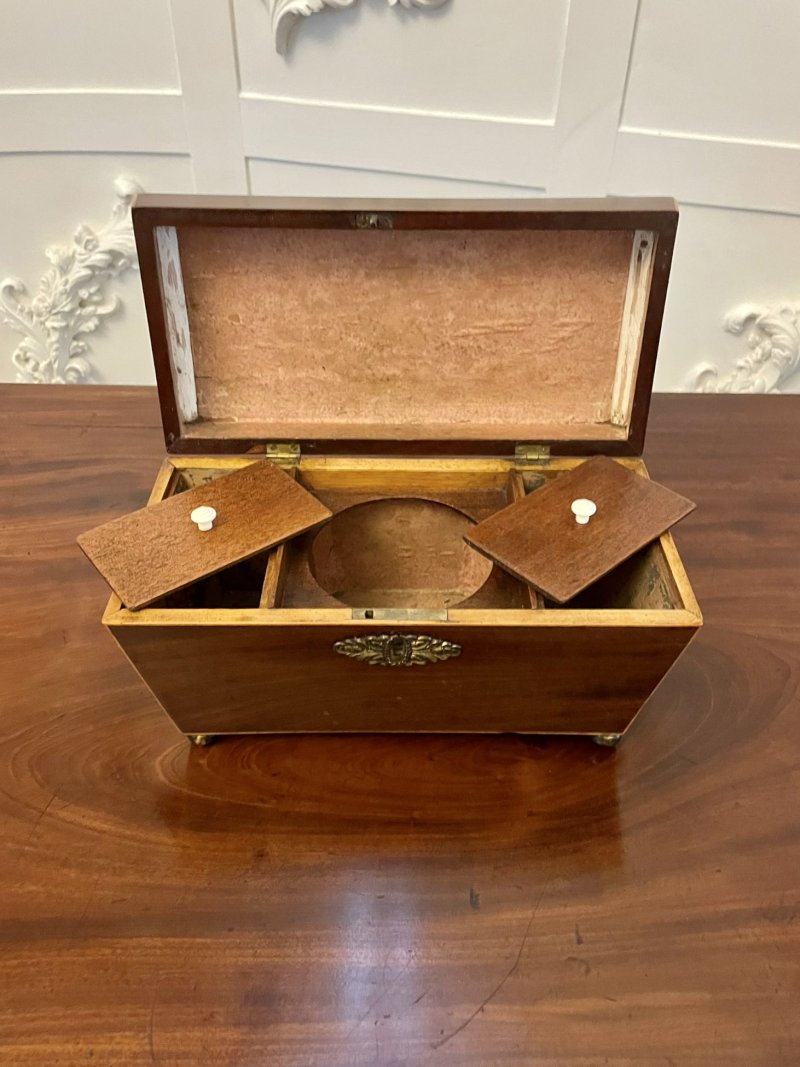 Antique Regency Quality Mahogany Inlaid Tea Caddy - Image 9